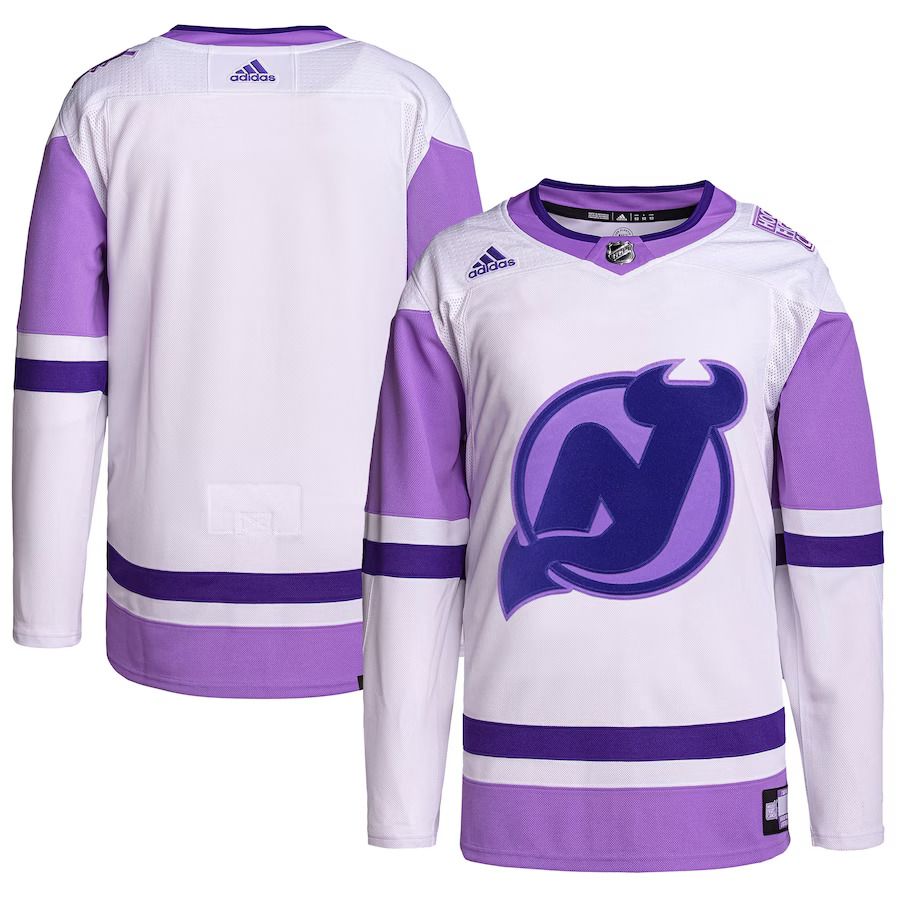 Men New Jersey Devils adidas White Purple Hockey Fights Cancer Primegreen Authentic Blank Practice NHL Jersey->customized nhl jersey->Custom Jersey